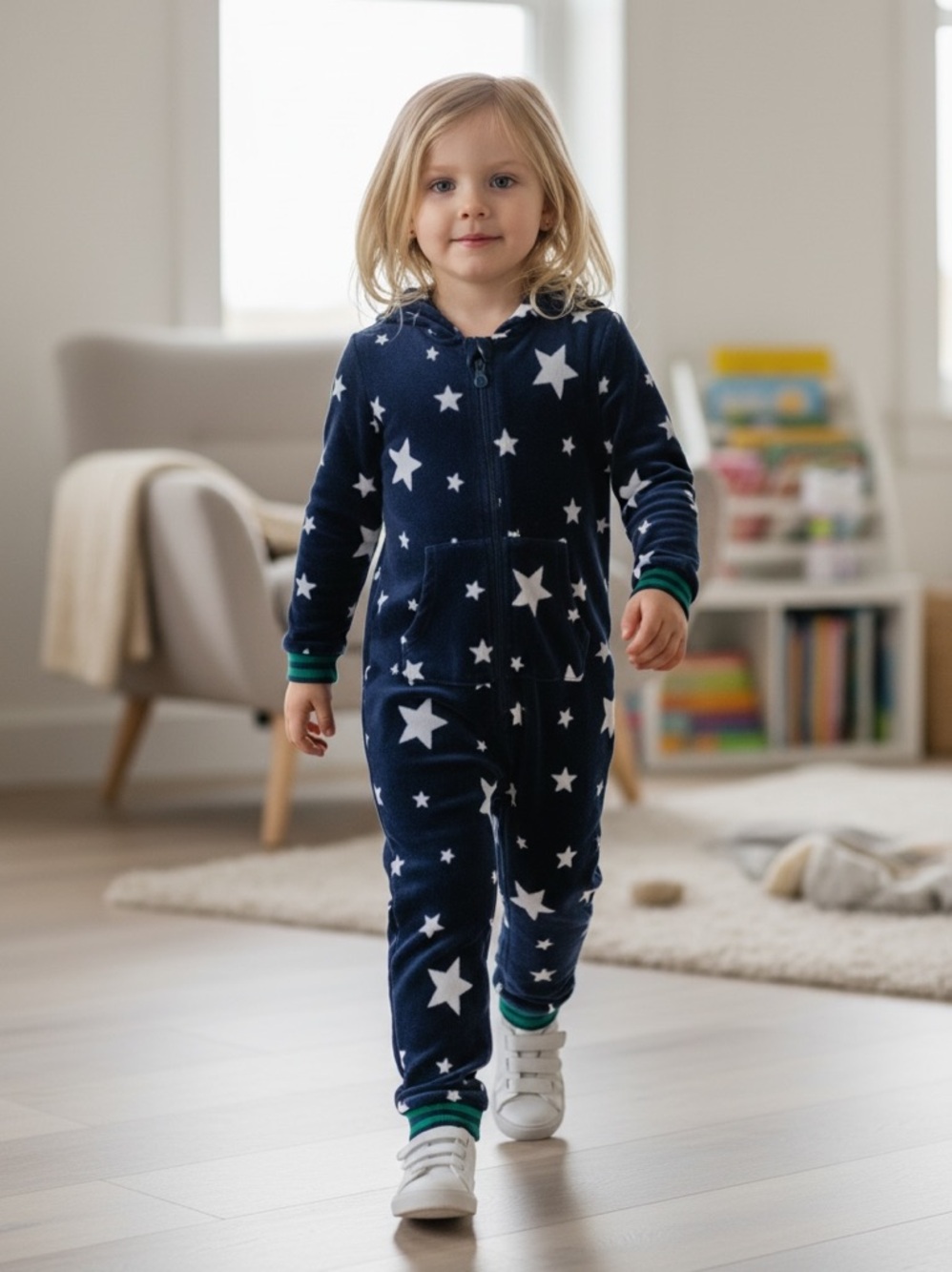 Mini Boden Navy Star Fleece onsie 6-7y